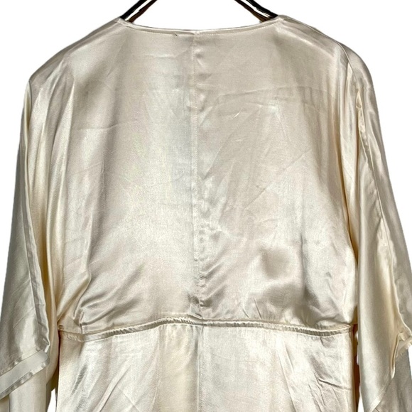 LULUS THESE WORDS LIGHT BEIGE SATIN KIMONO SLEEVE DRAWSTRING EMBROIDERED DRESS - Picture 9 of 16